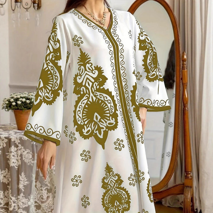 Damen Kaftan-Kleid mit kunstvollem Motiv und lockerer Passform Drune