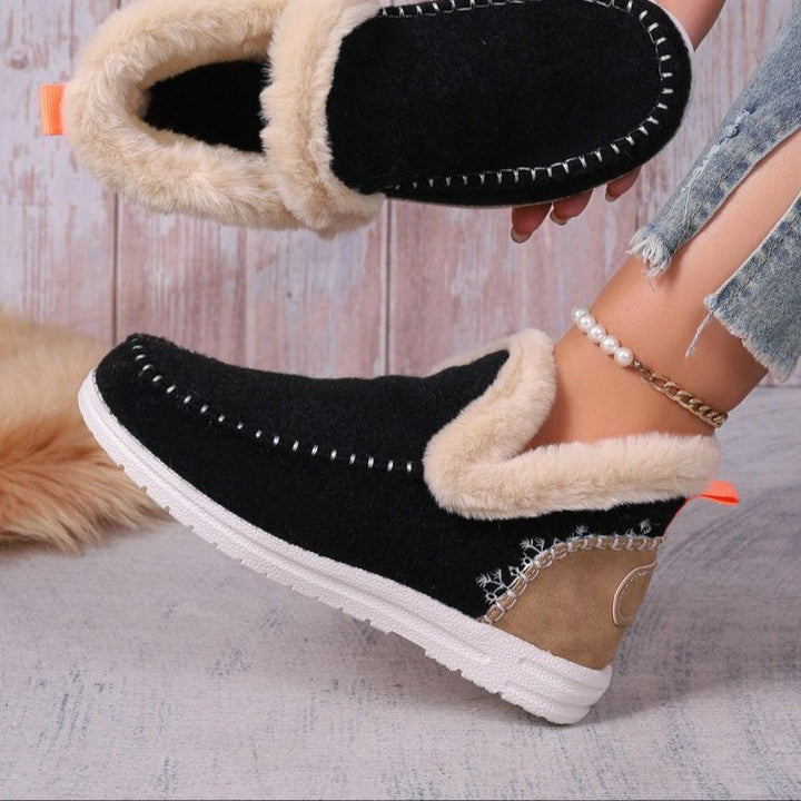 Damen Gefütterte Kurzstiefel-Hausschuhe mit Faux-Fellkragen und rutschfester Gummisohle Drune