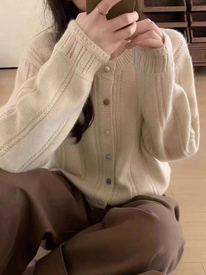 Damen Grobstrick-Cardigan mit geschmackvollem Knopfverschluss und weiten Ärmeln Drune