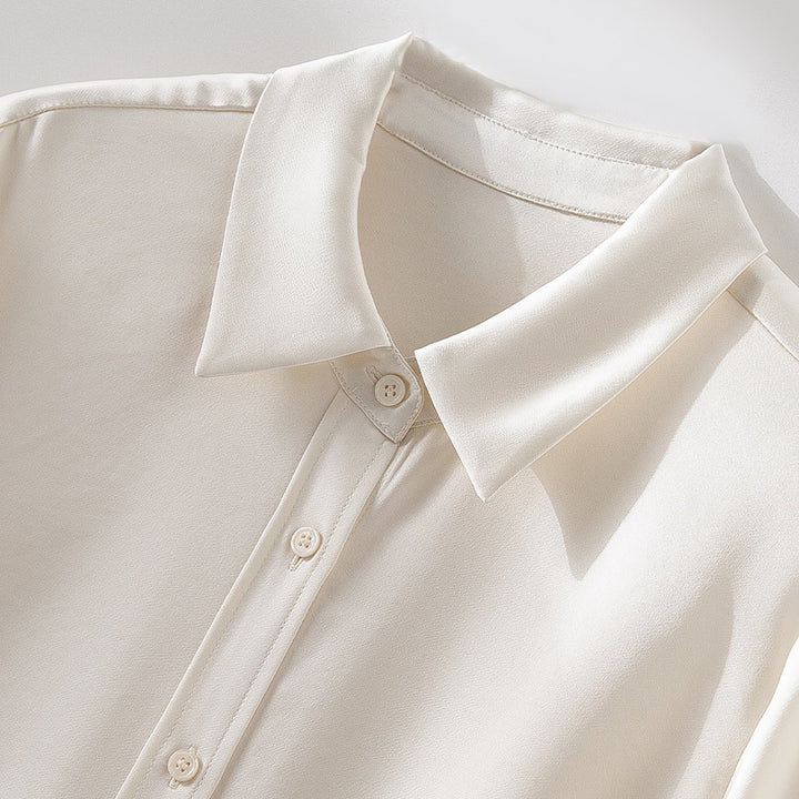 Damen Seiden-Optik Bluse mit Hemdkragen, verdeckter Knopfleiste und verlängertem Manschetten-Detail Drune