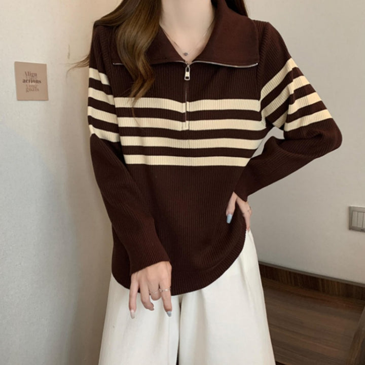 Damen Modischer Pullover mit Stehkragen und Reißverschluss Drune
