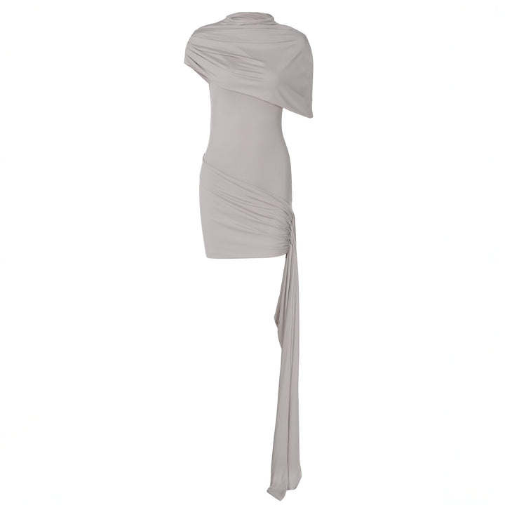 Damen elegantes asymmetrisches Minikleid mit Wickel-Design und raffinierten Rüschendetails Drune