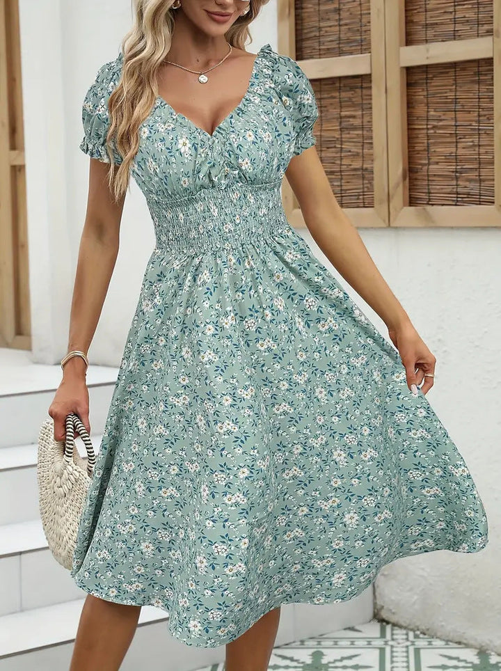 Damen Sommerliches Maxikleid mit Rüschendetails und elastischem Taillenbereich Drune