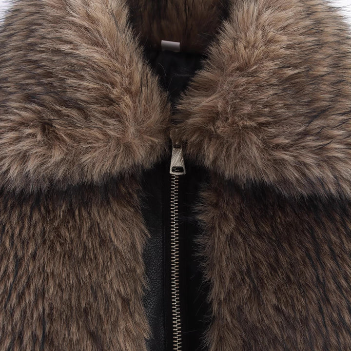 Damen Fleece-Lederjacke mit voluminösen Kragen und praktischen Taschen Drune