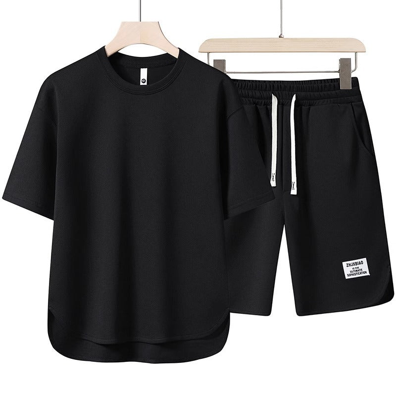 Unisex lässiges Set aus T-Shirt und Shorts mit seitlichen Taschen und elastischem Bund Drune