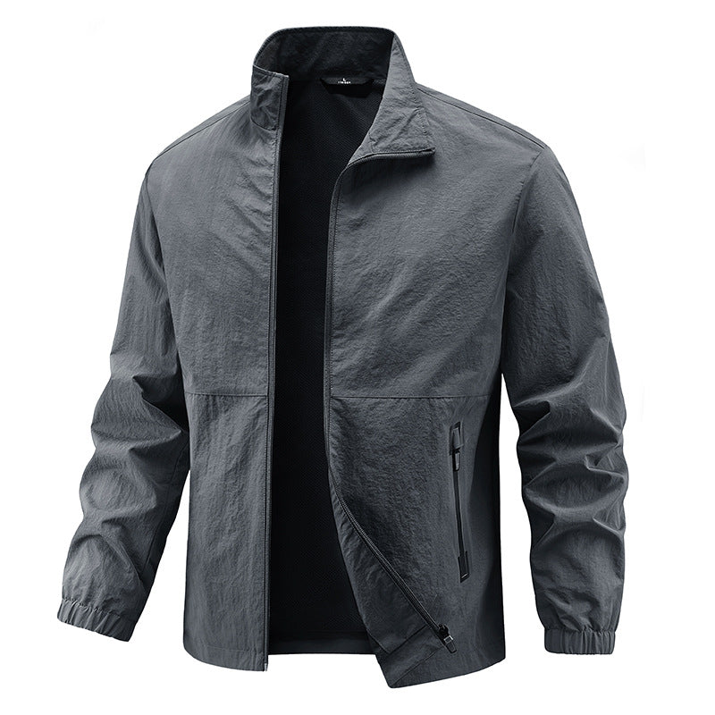 Herren Leichte technische Übergangsjacke mit Stehkragen atmungsaktivem Mesh-Futter und wasserabweisenden Reißverschlusstaschen Drune