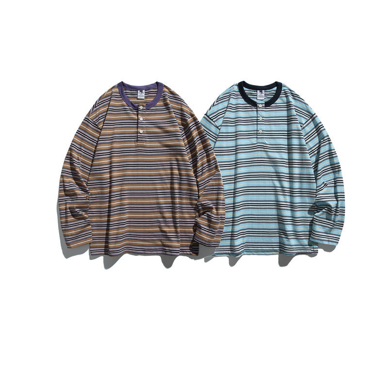 Unisex Gestreiftes Longsleeve-Henleyshirt im Oversize-Relaxed-Fit Drune