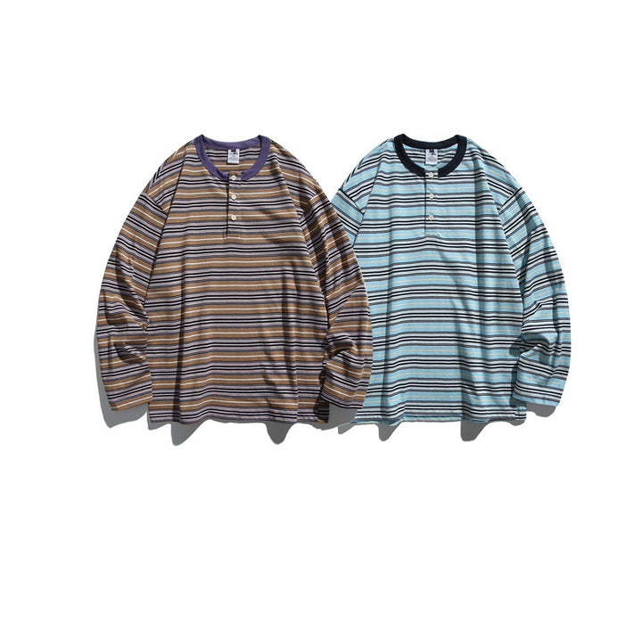 Unisex Gestreiftes Longsleeve-Henleyshirt im Oversize-Relaxed-Fit Drune