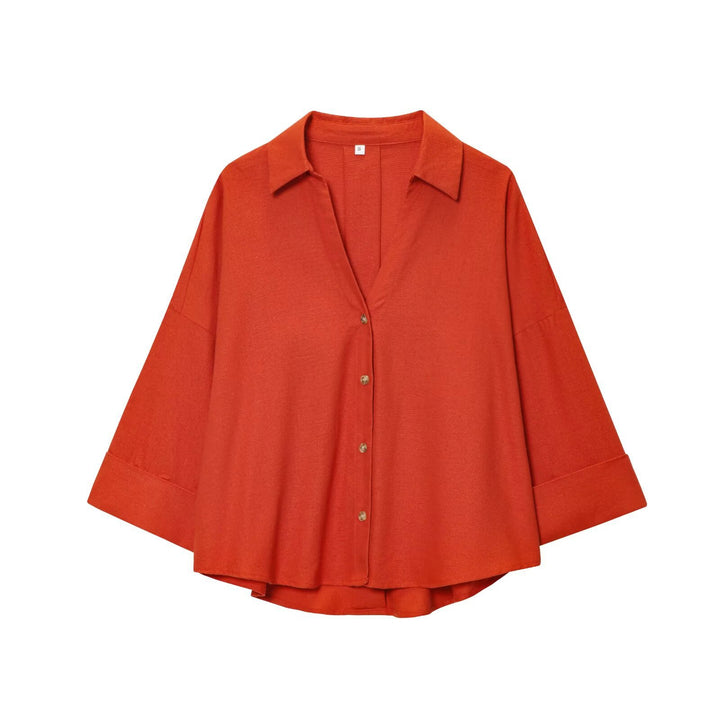 Damen Oversize Viskose-Hemdbluse mit dreiviertelärmeln und verlängertem Rückensaum Drune