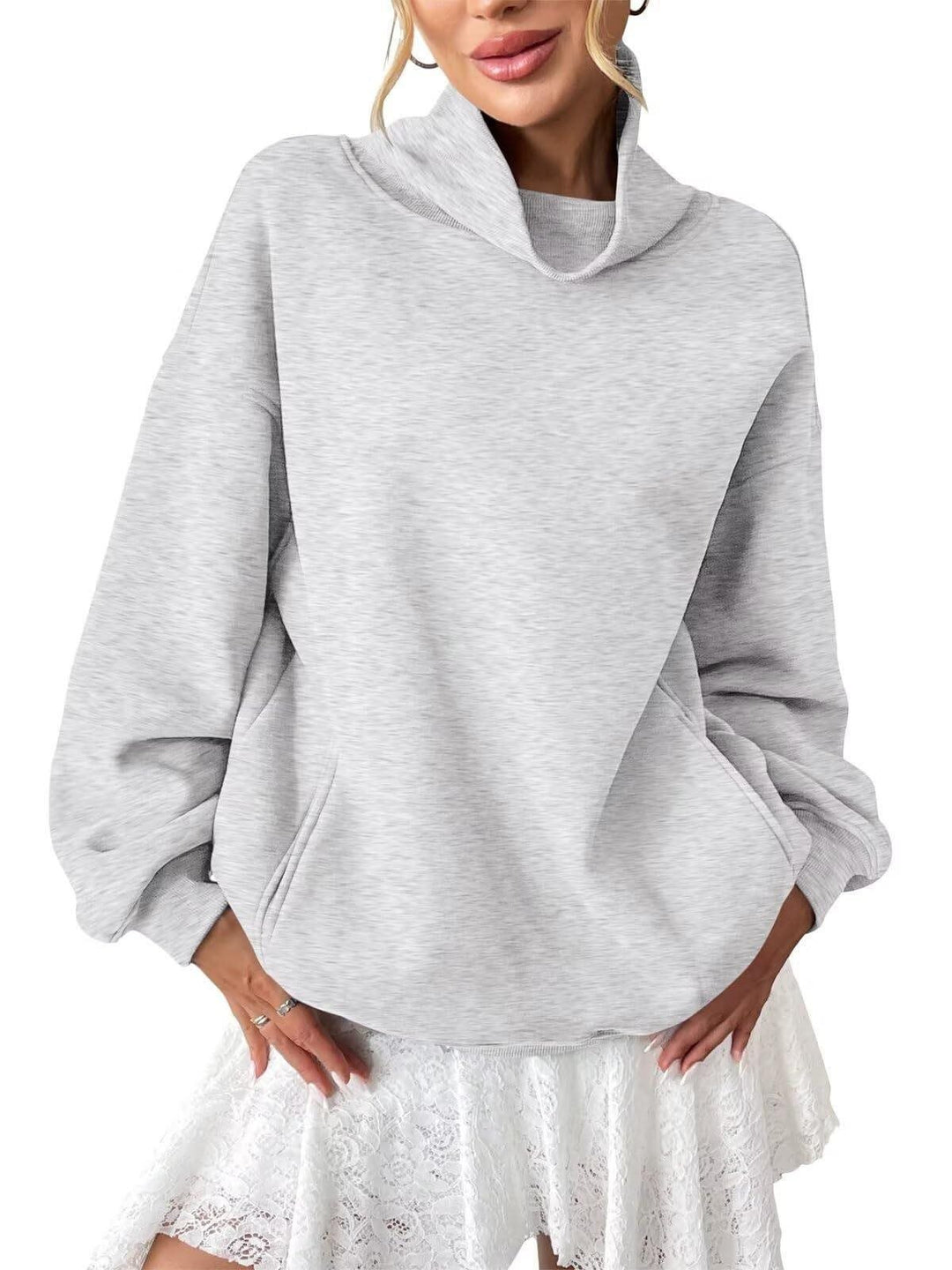 Damen Lässiges Oversize-Sweatshirt mit Schlauchkragen und Kängurutasche Drune