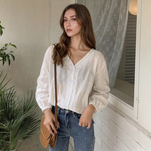 Damen Elegante und luftige Bluse mit Knopfdetails Drune