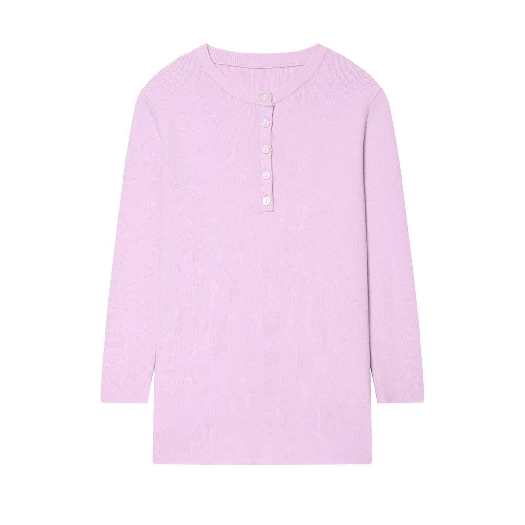 Damen Gestreiftes Rippstrick-Henleyshirt mit Knopfleiste und schmaler Passform Drune