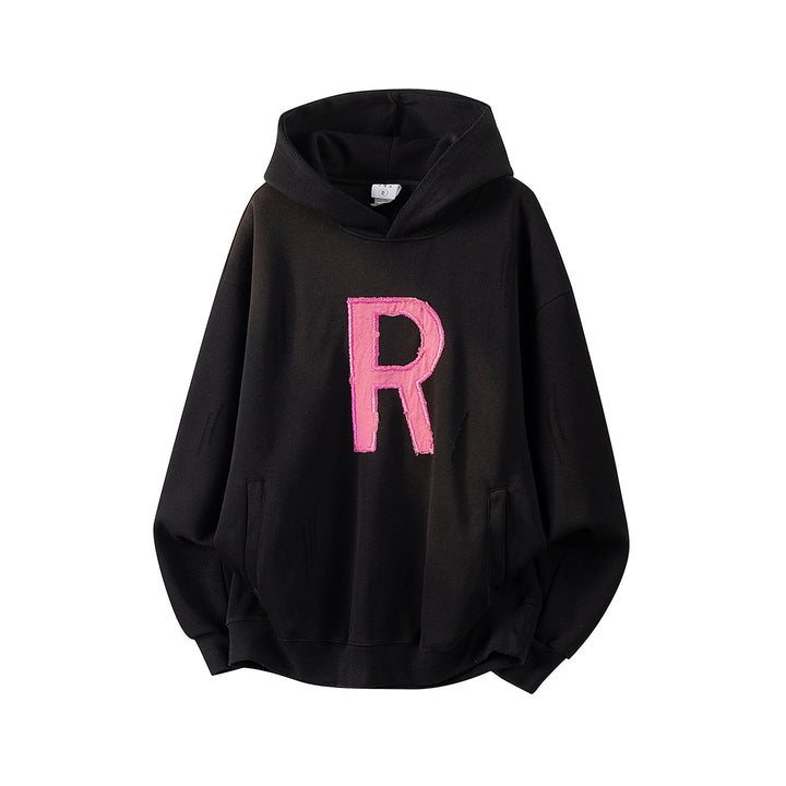 Unisex Oversize Kapuzenpullover mit handschriftlichem Grafik-Print, Kängurutasche & geripptem Saum Drune