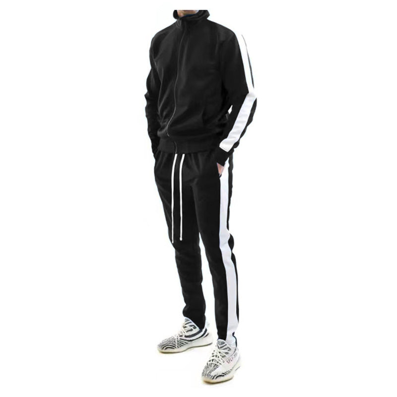 Herren nan schlankes Trainingsset mit Stehkragen, Reißverschlussjacke und tailliertem Kordeljogger Drune