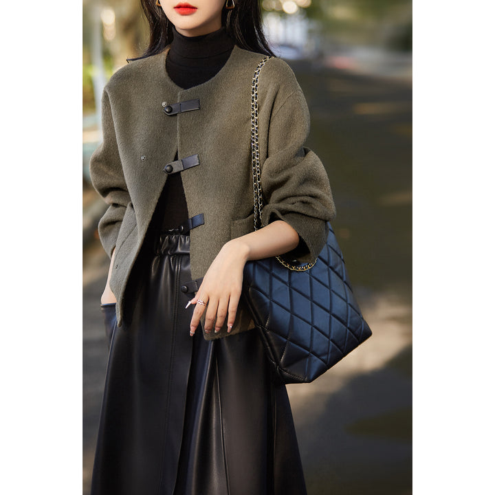 Damen Elegante Wolljacke mit Knöpfen Drune