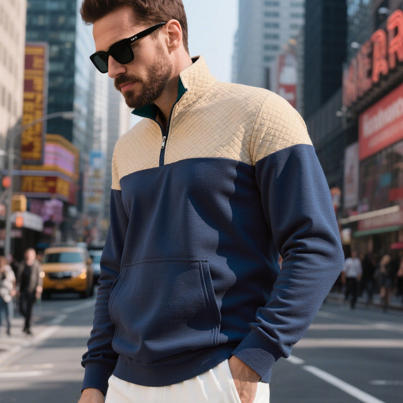 Herren nan gesteppter Halbzip Sweater mit Kängurutasche und Stehkragen Drune