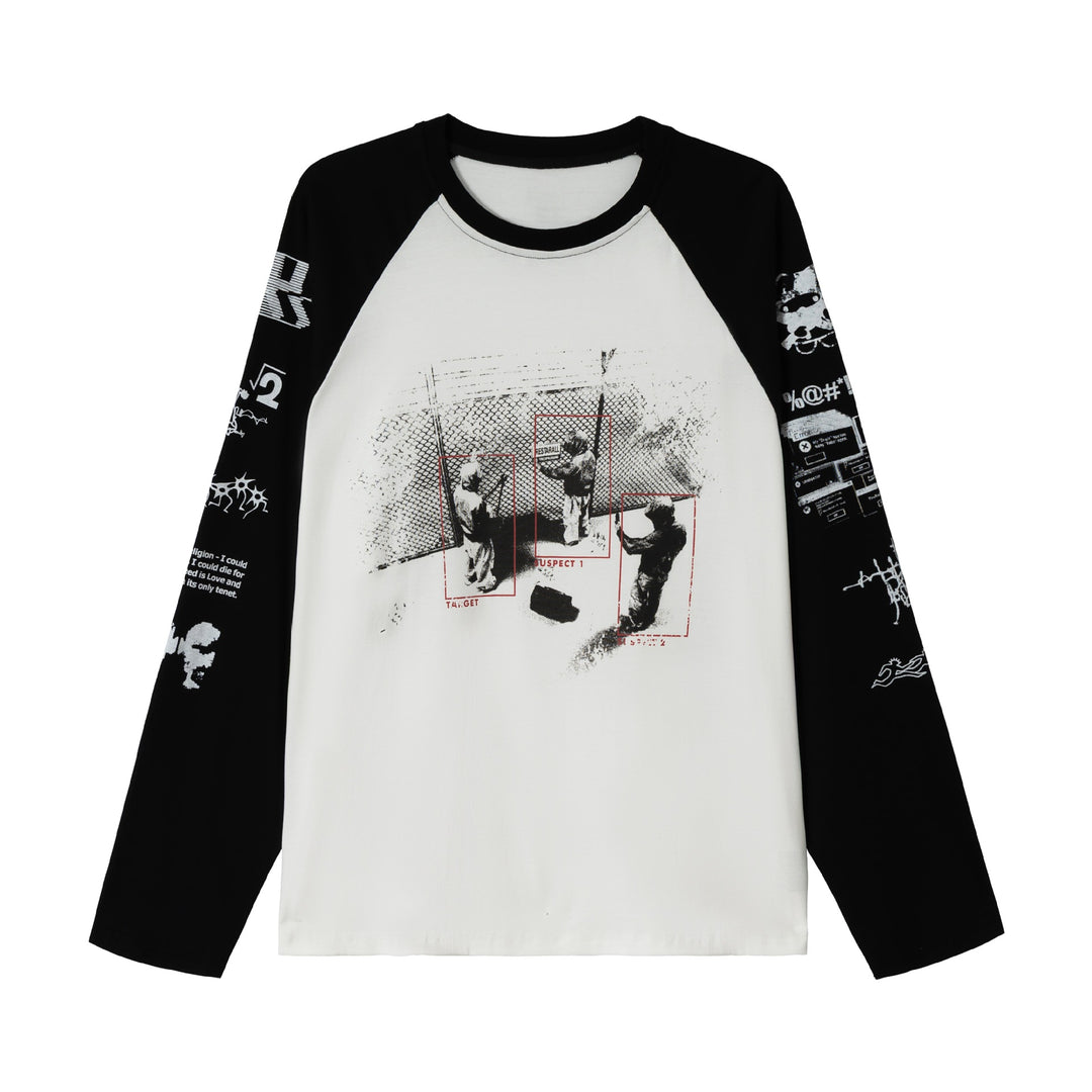 Unisex Langarm-Raglanshirt mit grafischem Print und kontrastierendem Rundhalsausschnitt Drune