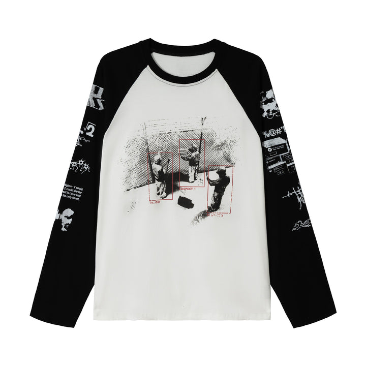Unisex Langarm-Raglanshirt mit grafischem Print und kontrastierendem Rundhalsausschnitt Drune