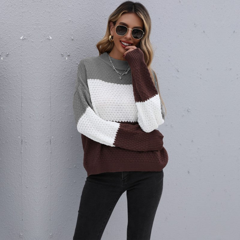 Damen Modischer Strickpullover mit farblich abgesetzten Ärmeln Drune
