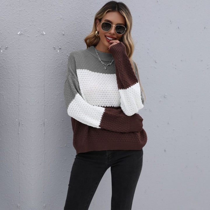 Damen Modischer Strickpullover mit farblich abgesetzten Ärmeln Drune