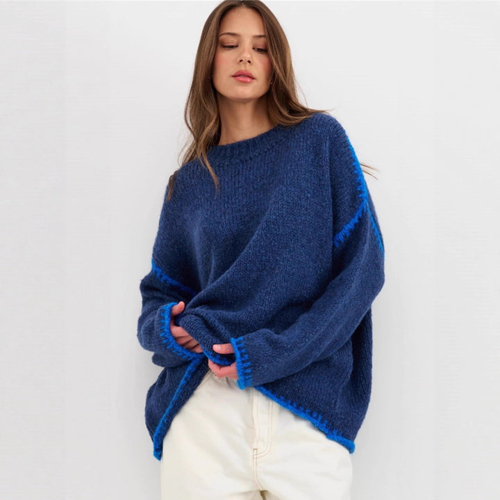 Damen kuscheliger Strickpullover mit kontrastierenden Akzentdetails Drune