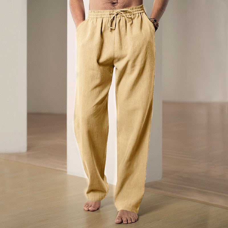 Herren komfortable Leinen-Loungehose mit extra weitem Bein, verstellbarem Kordelbund und atmungsaktiver Sommerqualität Drune