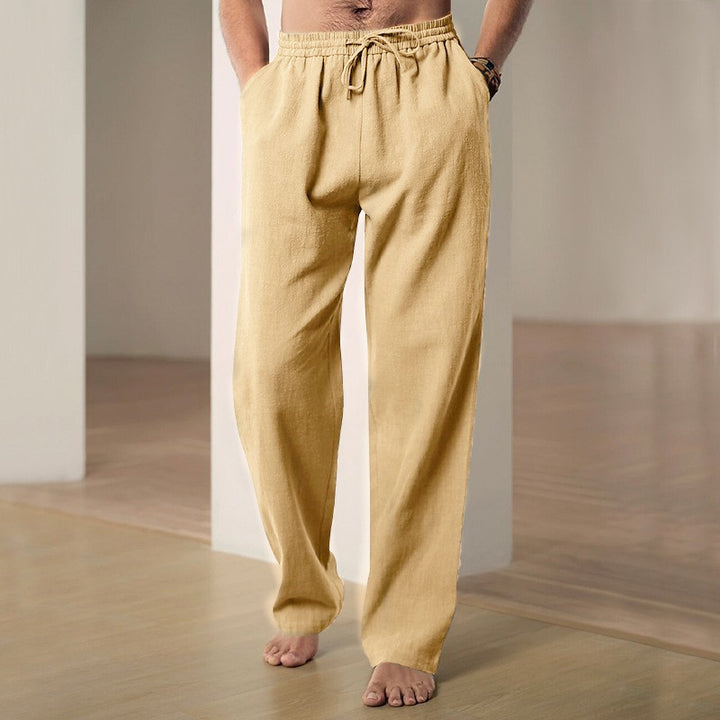 Herren komfortable Leinen-Loungehose mit extra weitem Bein, verstellbarem Kordelbund und atmungsaktiver Sommerqualität Drune