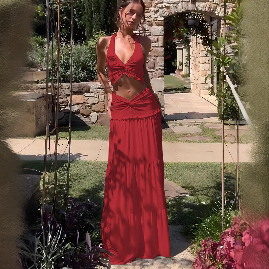 Damen Elegantes Two-Piece Maxi-Outfit mit raffiniertem Wickeldesign Drune