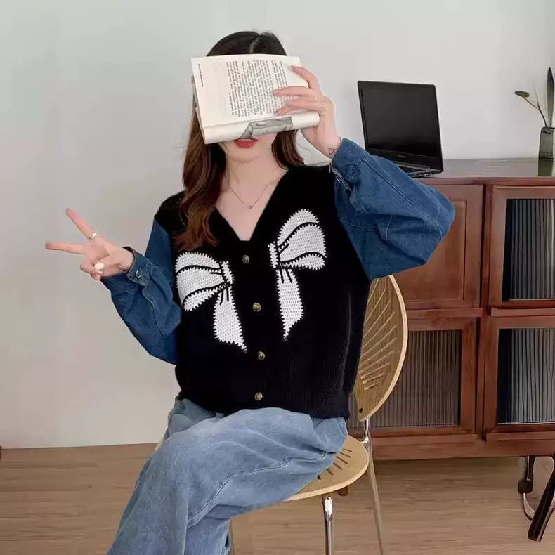 Damen Modischer Cardigan mit dekorativer Schleifenstickerei Drune
