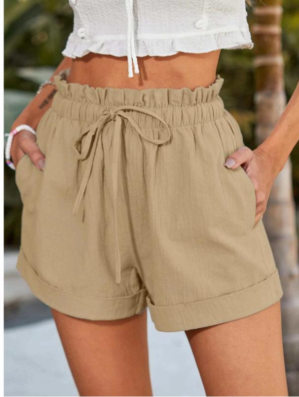 Damen elegante Stoffshorts mit hohem Bund und seitlichen Eingrifftaschen Drune
