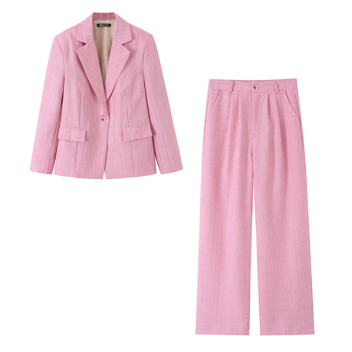 Damen Zweiteiliges Business-Set mit tailliertem Ein-Knopf-Blazer und weiter Bundfaltenhose Drune