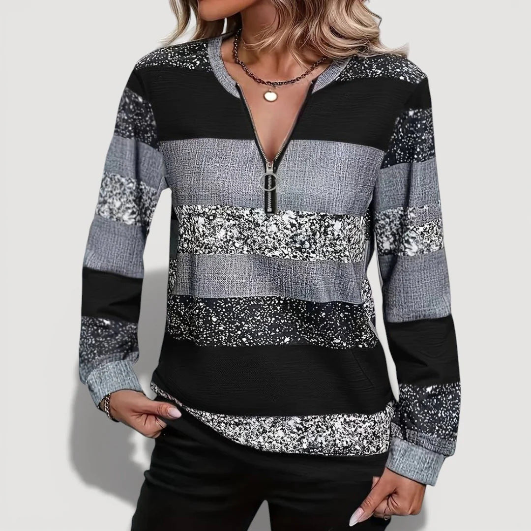 Damen Modischer Zip-Pullover mit grafischem Muster