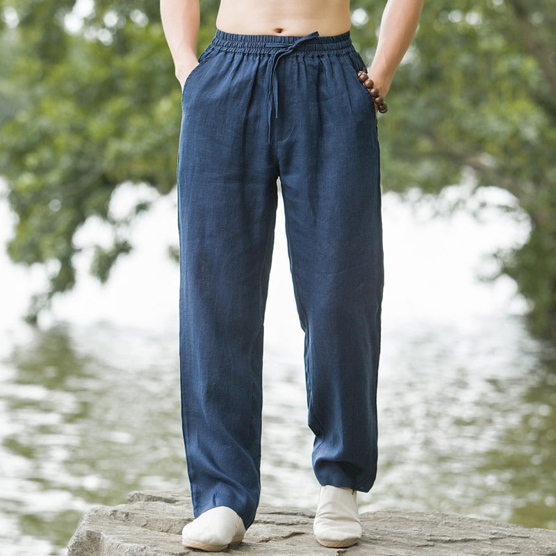 Herren lässige Leinenhose mit elastischem Bund und praktischen Seitentaschen Drune
