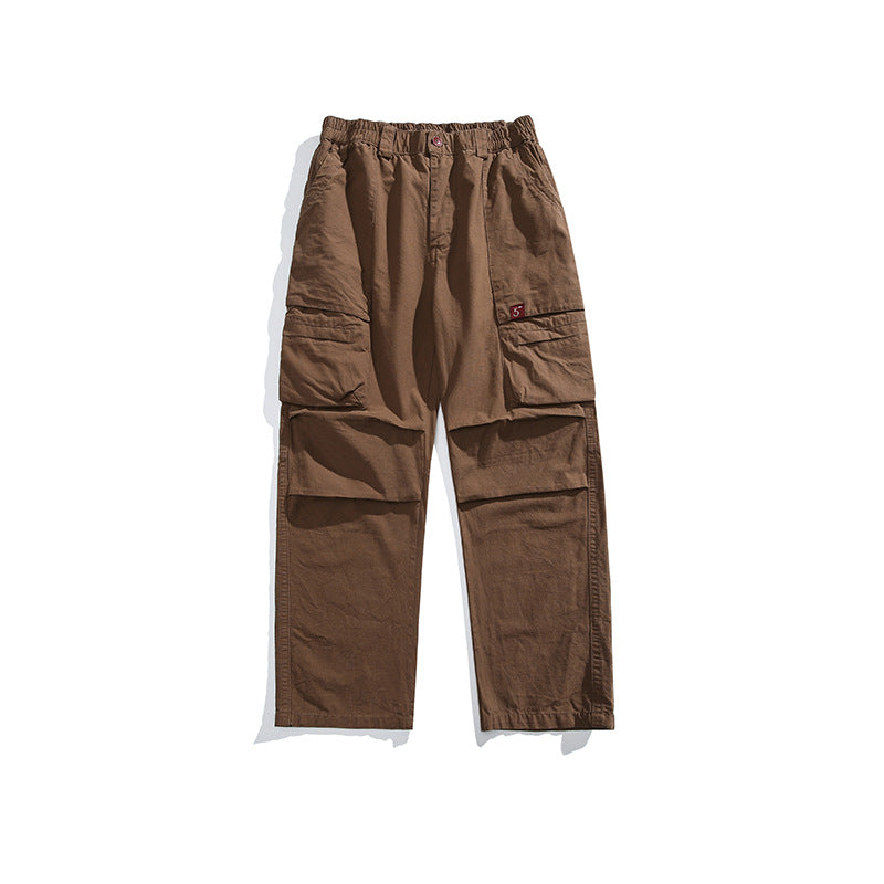 Herren Lockere Cargohose mit elastischem Bund, Multifunktionstaschen und geradem Bein Drune