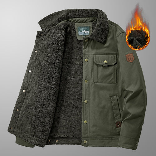 Herren Outdoor-Workjacke aus Canvas mit wärmender Teddyfleece-Innenlage und Vintage-Utility-Details Drune
