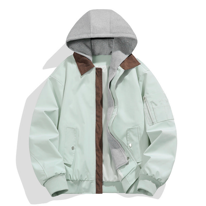 Herren lässige Freizeit-Bomberjacke mit innenliegendem Kapuzenlayer und Cord-Stehkragen Drune