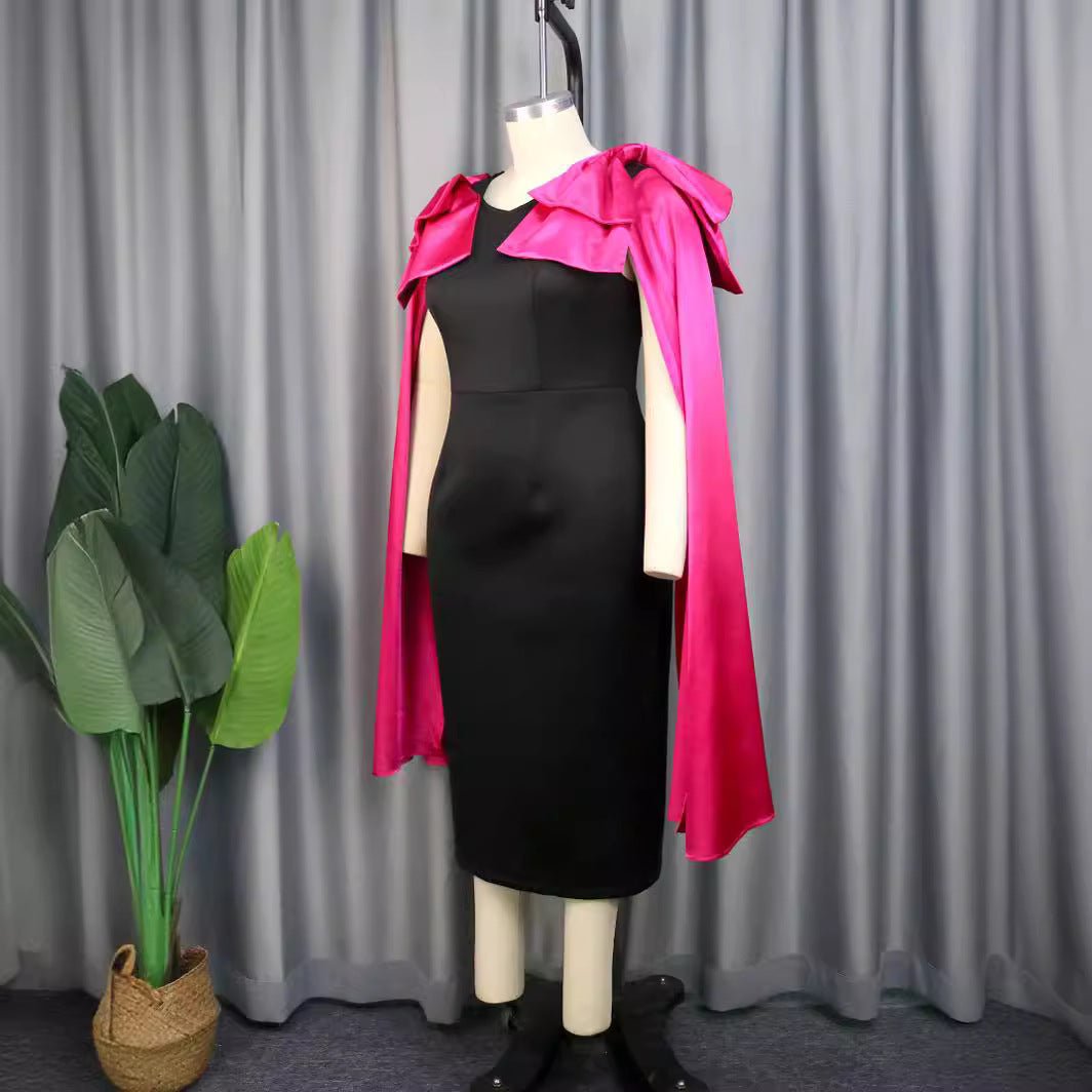 Damen Elegantes Wickelkleid mit dramatischem Cape-Ausschnitt Drune