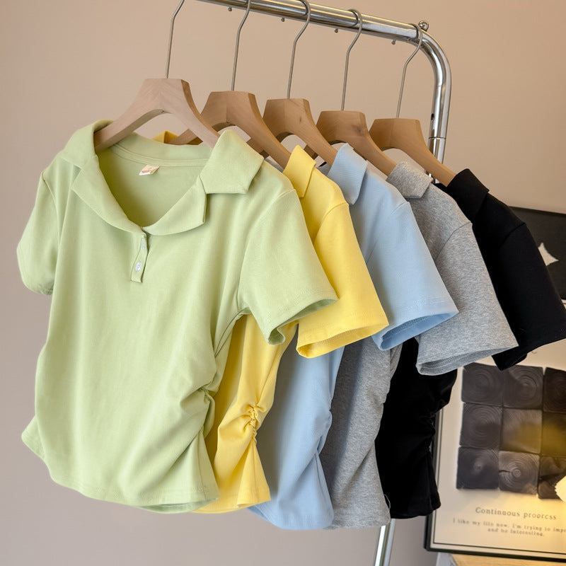 Damen Poloshirt mit kurzen Ärmeln und Kordelzugdetail Drune