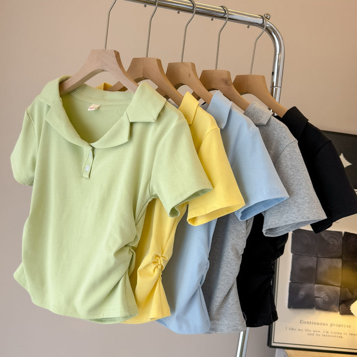 Damen Poloshirt mit kurzen Ärmeln und Kordelzugdetail Drune