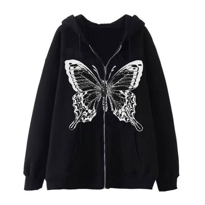 Damen Zip-Hoodie mit ausdrucksstarkem Schmetterlingsmotiv Drune