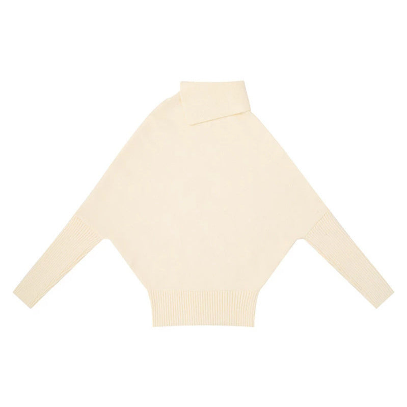Damen Oversize-Pullover mit Rollkragen, asymmetrischer Schulter-Knopfleiste und Zopfstrick-Details Drune