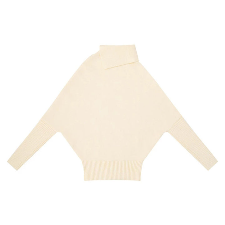 Damen Oversize-Pullover mit Rollkragen, asymmetrischer Schulter-Knopfleiste und Zopfstrick-Details Drune