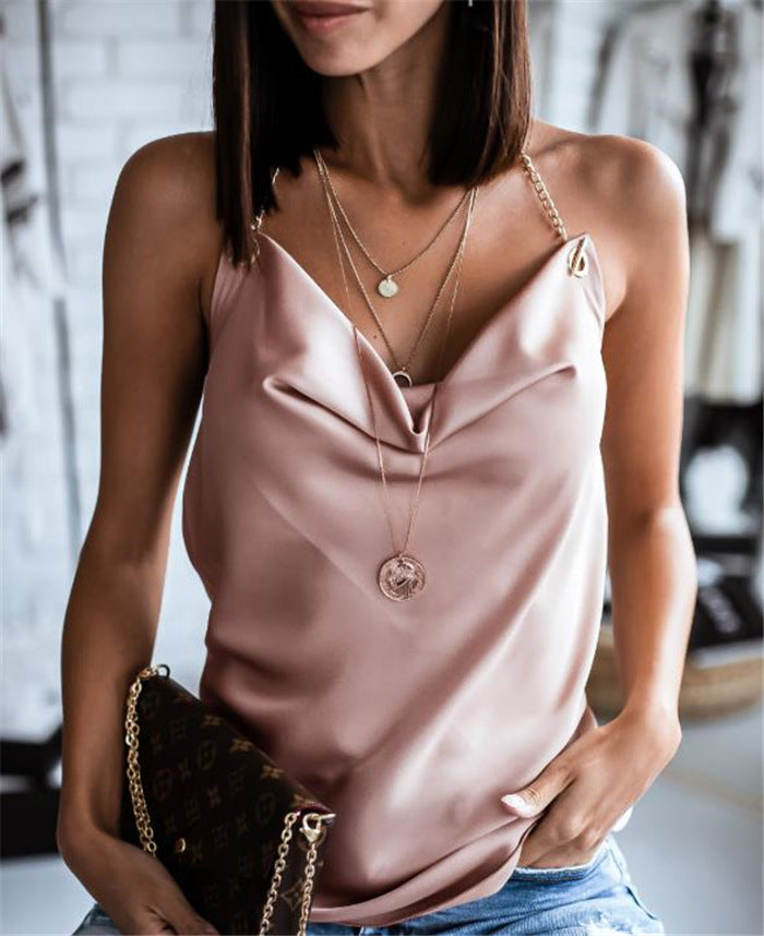 Damen Elegantes Freizeitoberteil mit raffiniertem V-Ausschnitt und modischen Kettendetails Drune