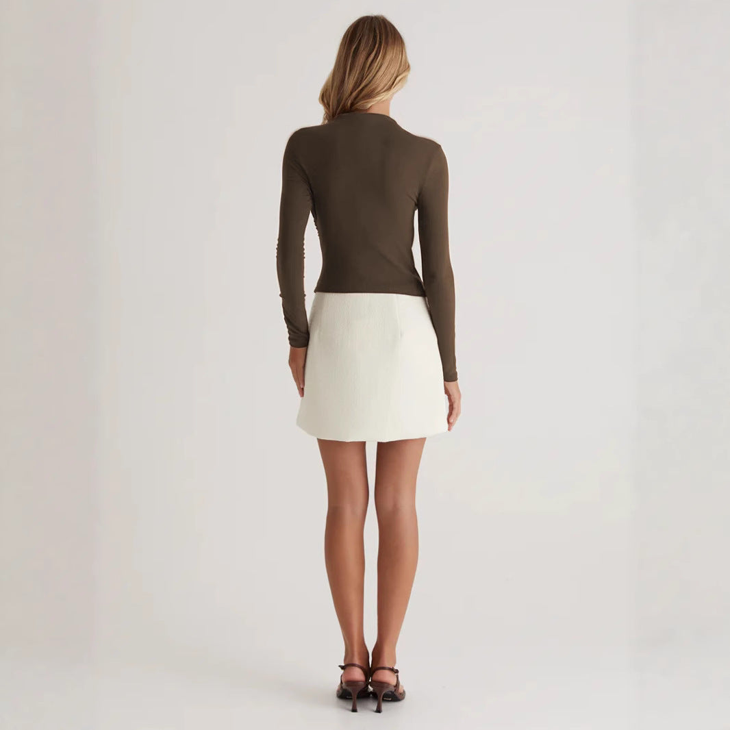 Damen Langarmshirt mit elegantem Wickeldesign und hochgeschlossenem Kragen Drune