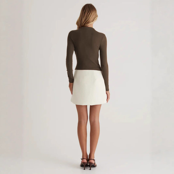 Damen Langarmshirt mit elegantem Wickeldesign und hochgeschlossenem Kragen Drune