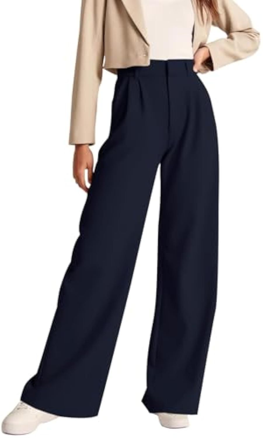 Damen Hochtaillierte Bundfalten-Hose im Palazzo-Stil mit weitem Bein Drune