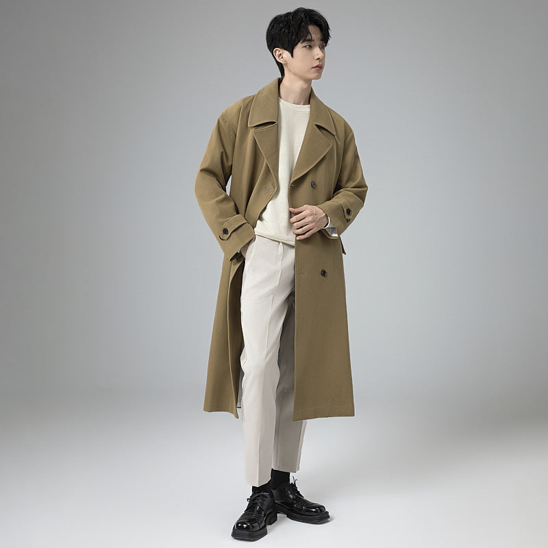 Herren Maxilanger Trenchmantel mit taillierendem Gürtel und minimalistischer Silhouette Drune