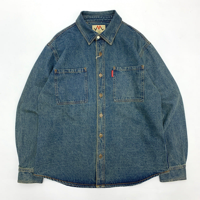Herren Relaxed Denim-Hemdjacke mit aufgesetzten Brusttaschen und gerundetem Saum Drune
