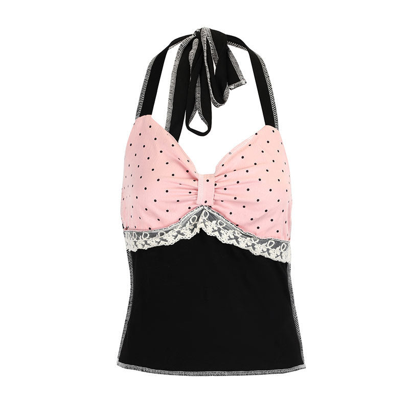 Damen Haltertop mit romantischem Spitzendetail und elegantem Polka-Dot-Muster Drune