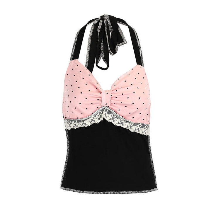 Damen Haltertop mit romantischem Spitzendetail und elegantem Polka-Dot-Muster Drune